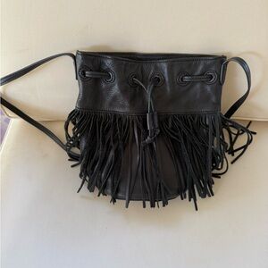 Vintage Black Fringe Leather Crossbody Bag